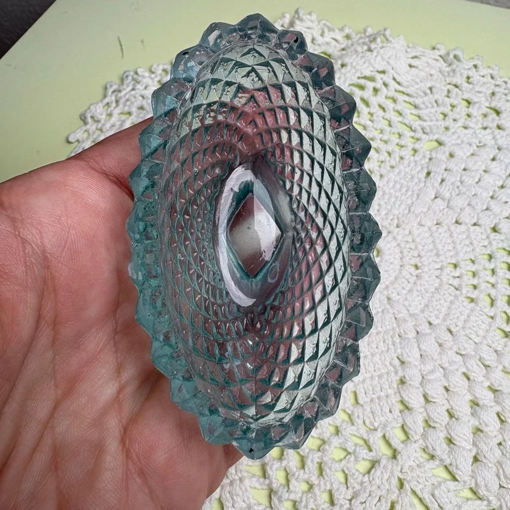 Vintage Blue Salt Dip Dish Trinket Dish Cottagecore Diamond Point Pressed Glass